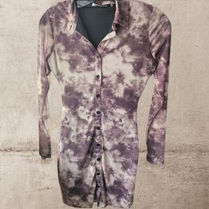 Motel Tie-Dye Mesh Button-Up Dress
